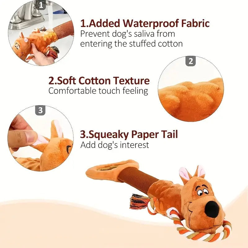 [For Aggressive Chewers Interactive Toy] Upgraded Bear Dog Toys For Aggressive Chewers Puppy Toys With Crinkle Paper And Squeaker, Interactive Tug Of War Dog Toy For Small, Medium, And Large Breeds, Without Battery