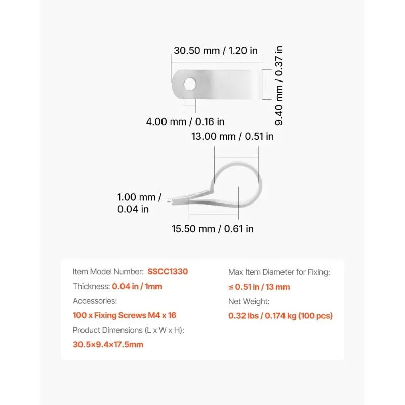 100-Pack Heavy-Duty RType Cable Clips - with Screw Hole for Secure Cable Management - Compatible with Electrical Outlets, Panels, Wiring Systems - Ideal for Home, Office, Industrial Use - Space-Saving Wire Clamps