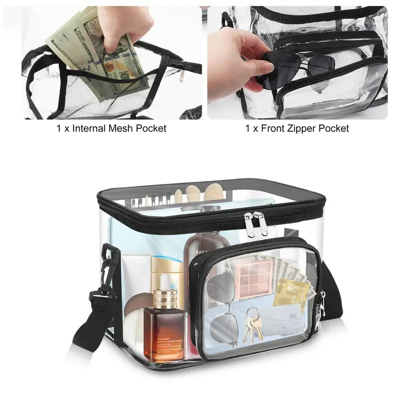 Black Transparent PVC Shoulder Bag, Clear Unisex Messenger Satchel & Crossbody Tote for Men/Women, Waterproof Work/Travel Bag for Swimming Pool, Beach, Office & Outdoor Activities