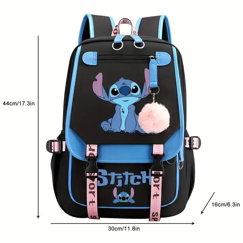 2pcs Disney Stitch Backpack Set, 17" School Backpacks for Kids, Cartoon Bookbag for Boys Girls, Large Capacity, Lightweight Travel Laptop Backpack with Pencil Case, Resistant College School