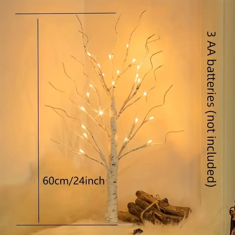 24 LED Easter Twinkling Tree, Fairy Light Spirit Tree Ornaments, 23" Birch Tree Adjustable Branches 3AA&USB Powered, Tree Lamp for Party Bedroom Decor, Christmas & Halloween Decorations