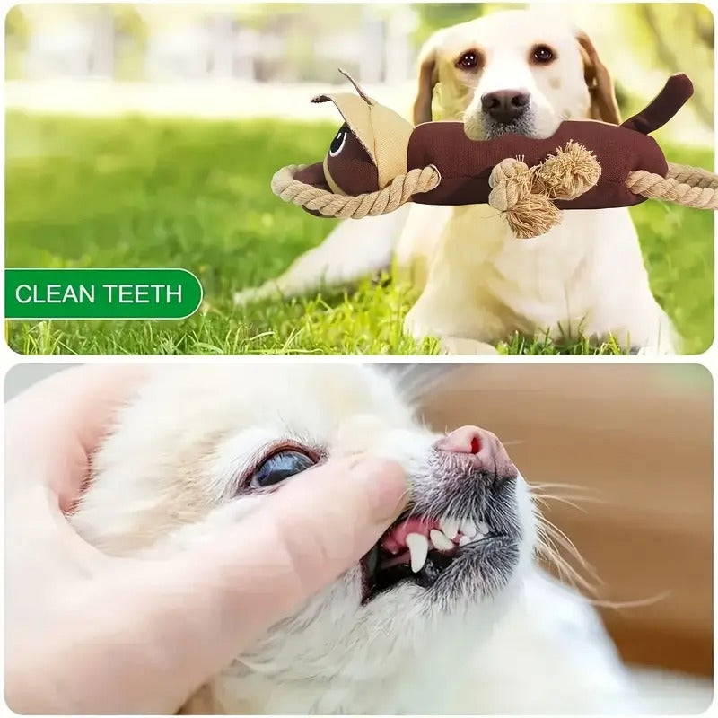 Durable Interactive Dog Toy with Squeaky Sound - Sturdy Anti-Bite Tension Rope, Suitable for Large, Medium, and Small Dogs - Brown and Tan Puppy Model, No Battery Required - Perfect Christmas Gift, Cartoon Dog Design