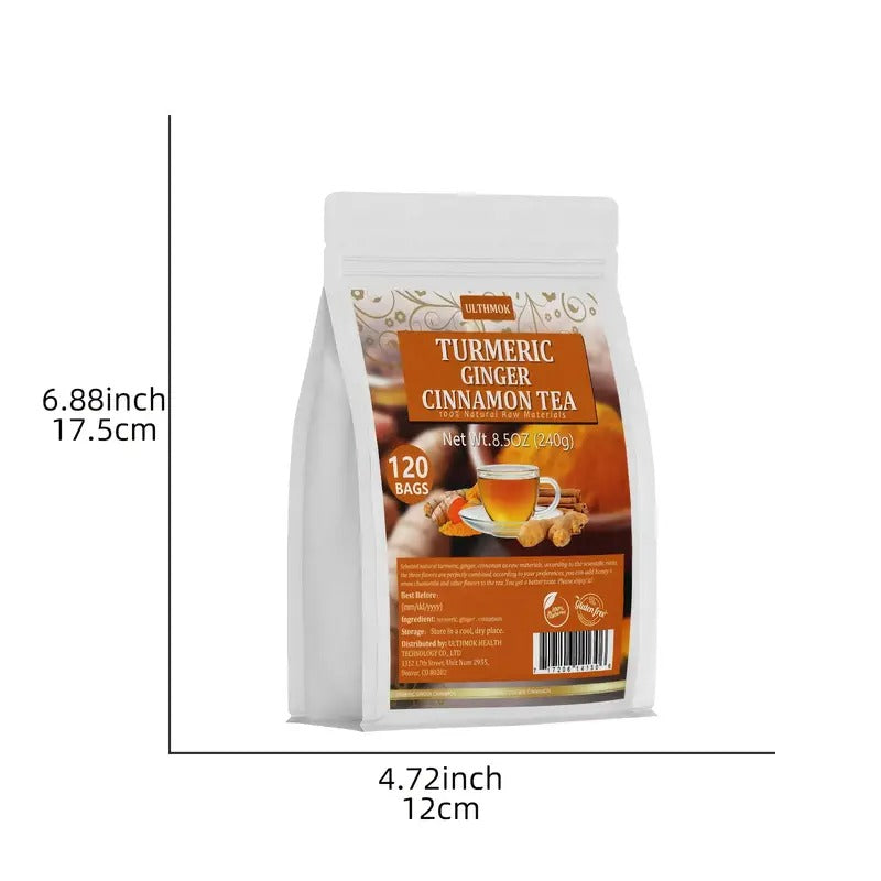 120 Premium Turmeric, Ginger, Cinnamon Mixed Tea Bags, 8.5oz (2gx120 Bags), Perfect for Afternoon Tea, No Additives, No Caffeine.Easter Gifts