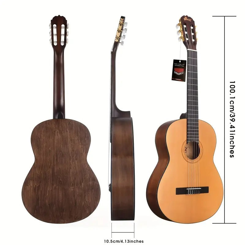 WINZZ TG-C1 39 Inch Classical Acoustic Solid Guitar Kit Nylon strings Guitar For Beginner Adult Teen Guitar With Padded Bag, Foot Stool, Guitar hanger, Digital Tuner For Beginners