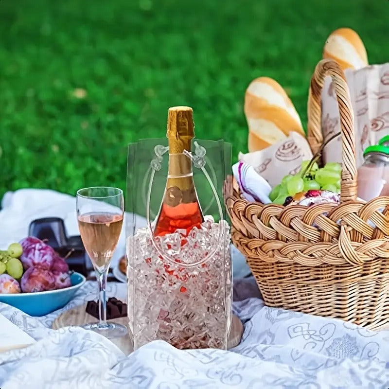 15pcs Foldable Clear PVC Packaging Bag - Leak-proof Portable Beverage Cooler for Outdoor Party, Picnic, BBQ - Reusable Wine & Beer Cooler Bag, Clear Design, Sturdy And Durable