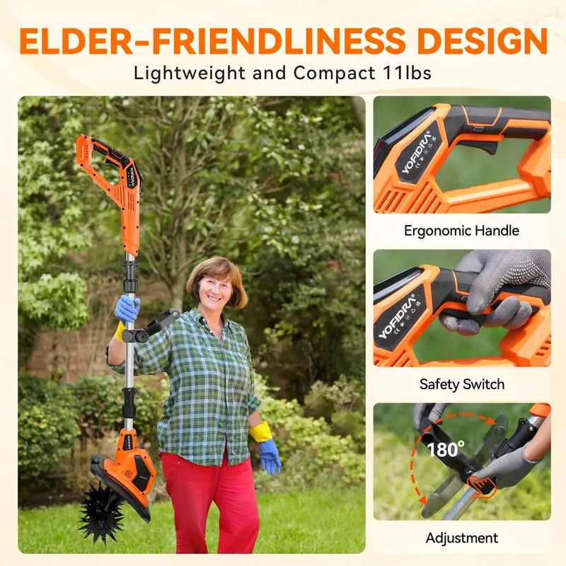 Cordless Electric Tiller, 360 RPM, Cordless Handheld Tiller for Home Use with 2 Batteries, Suitable for Lawn/Gardening/Soil Tilling, Garden Tiller, Lawn Care Equipment, Ergonomic Handle, Durable Construction, Lightweight Design, Sturdy Build