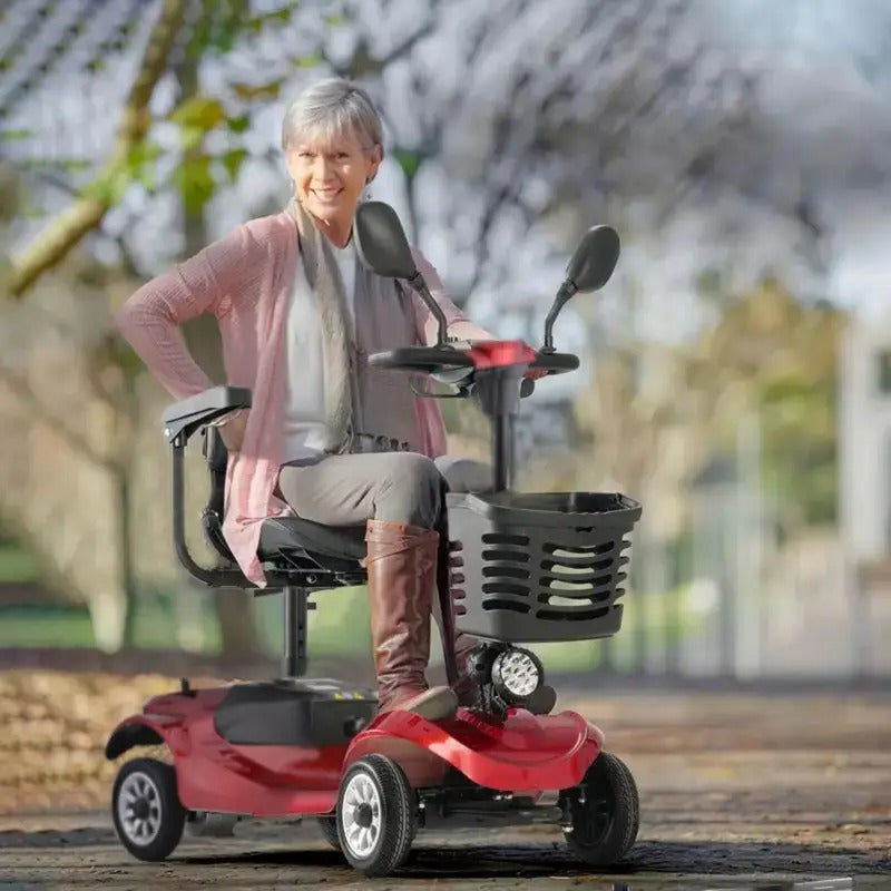 4-wheel mobility electric vehicle, 220-pound weight capacity, 20-mile extended range, maximum speed of 6 km/h. Features a basket, rearview mirror, and LED lights. Elderly mobility assistance tool,
