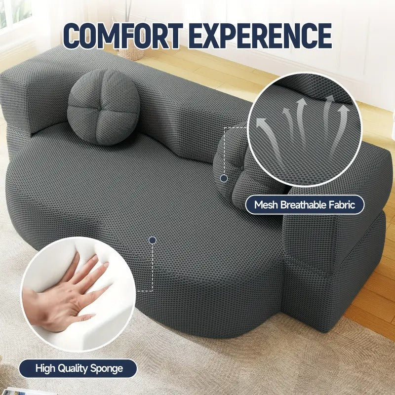 2-in-1 Convertible Folding Floor Sofa Bed with 2 Pillows - 81" Modern Knitted Lounge Couch, Space-Saving Sleeper Sofa Bed for Living Room, Apartment, Office, Guest Room - No Assembly Required, Durable Fabric