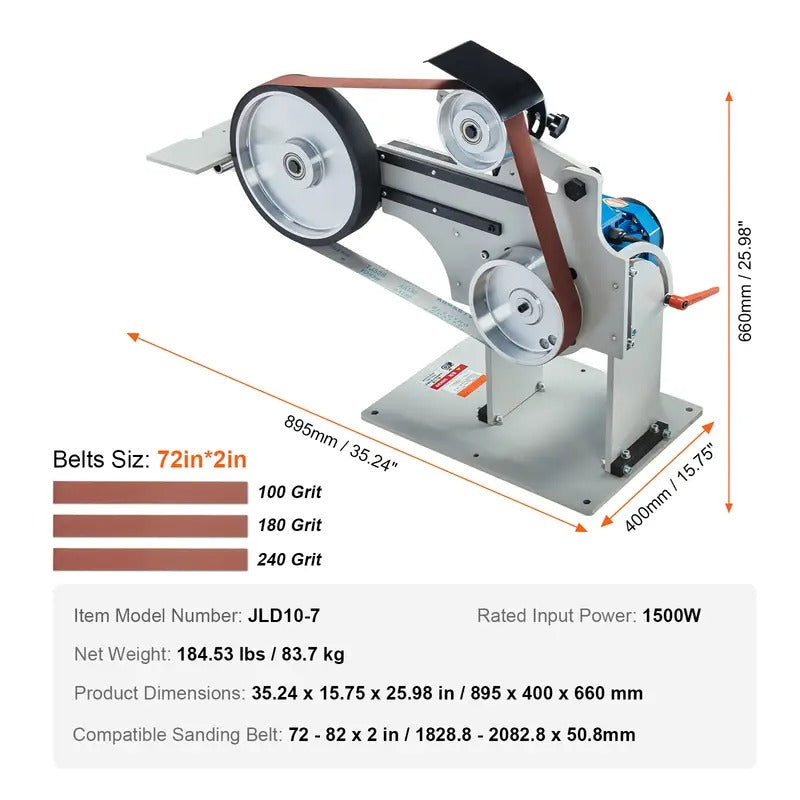 VEVOR Belt Grinder Sander 72 x 2-Inch Belt Polisher with VFD 3 Grinding Moulds