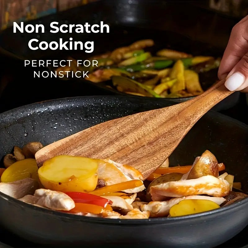 10pcs Non-stick Friendly Wooden Cookware Set | Heat Resistant, Ergonomic Handle, Comfortable Grip | Perfect for Stiring, Baking, Serving and Easy Cooking