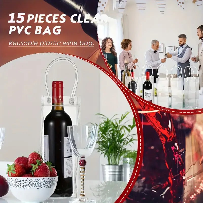 15pcs Foldable Clear PVC Packaging Bag - Leak-proof Portable Beverage Cooler for Outdoor Party, Picnic, BBQ - Reusable Wine & Beer Cooler Bag, Clear Design, Sturdy And Durable