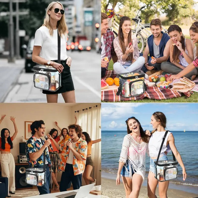 Black Transparent PVC Shoulder Bag, Clear Unisex Messenger Satchel & Crossbody Tote for Men/Women, Waterproof Work/Travel Bag for Swimming Pool, Beach, Office & Outdoor Activities