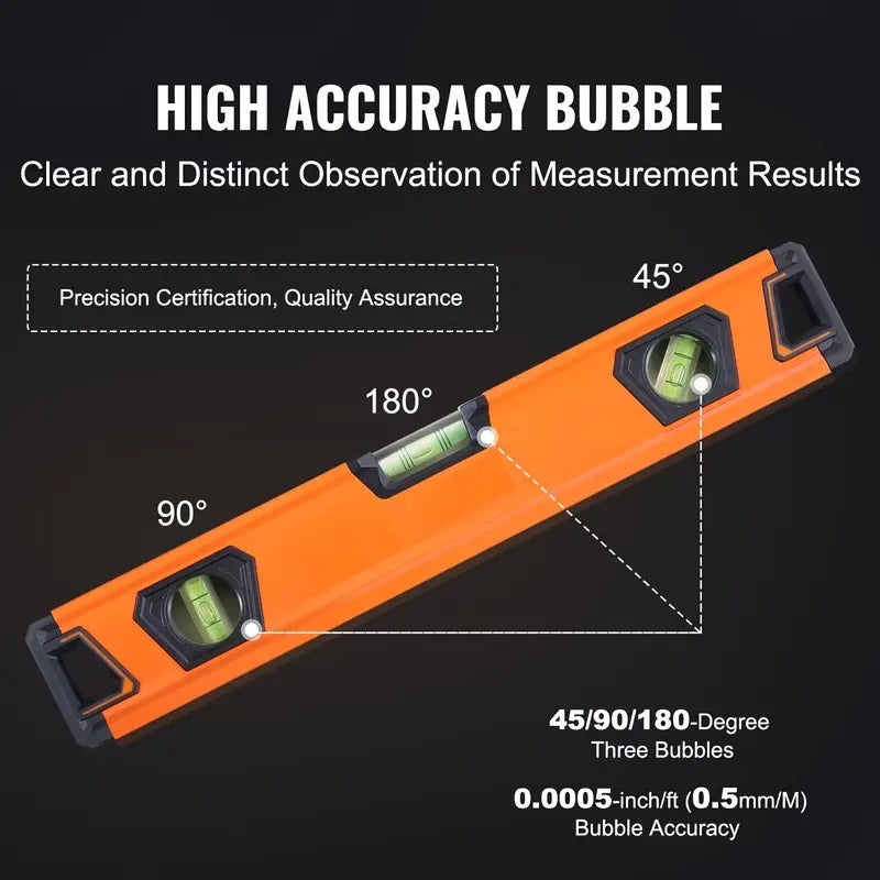 Magnetic Torpedo Level, 78/48/32/24/16/10in Mechanical Level Set, Bubble Vials Ruler for 45/90/180 Degree, Aluminum Alloy Leveler Tool W/ Viewing Window, Shock-Resistant for Plumbing, Wood (Only 10-inch Has Magnet)