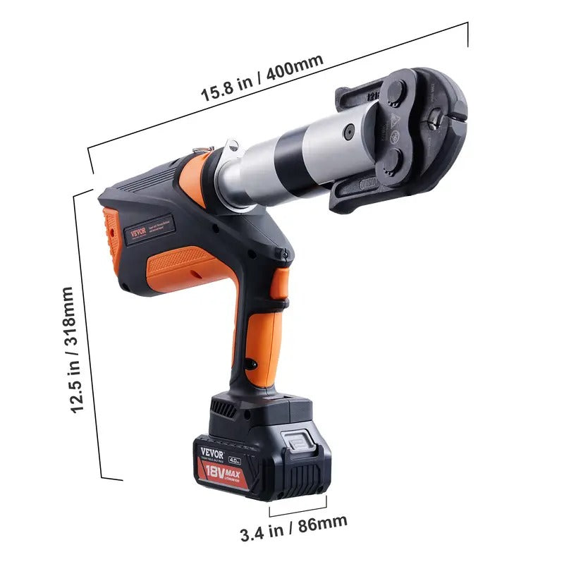 VEVOR Pro Press Tool, 18V Electric Pipe Crimping Tool for 1/2" to 2" Stainless Steel, Copper, PEX Pipes, 360° Rotation Automatic Crimper with Brushless Motor & 6 Pro Press Jaws