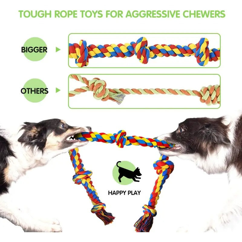 10-Pack Durable Dog Chew Toys Set - Heavy Duty Cartoon Pattern Fabric Tug of War Ropes for Aggressive Chewers, Dental Teething Toys for All Breed Sizes