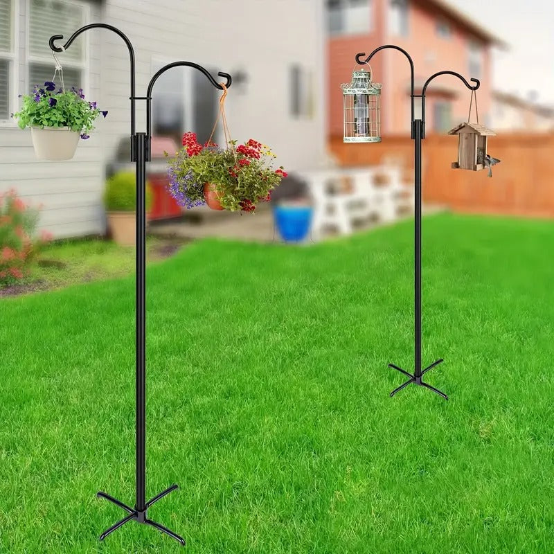 XDW-GIFTS, 2-piece Set, 76 Inch Double Shepherd Metal Hook, Outdoor Heavy-duty Garden Pole, 5-claw Fork Fixed, Can Be Used To Hang Bird Feeders, Plant Baskets, Solar Lights, Lanterns, Garden Plants, Clothes