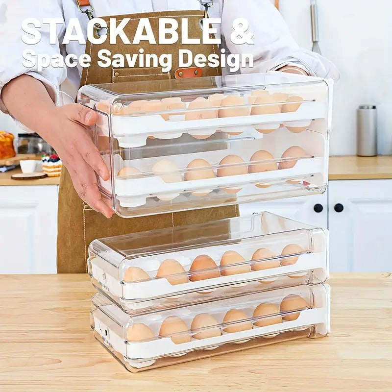 Egg Holder for Fridge, 2 Layers Fresh Egg Storage Container Organizer Bin, Each Layer Could Hold 18 Eggs, Clear Stackable Plastic Egg Tray with Handles, For Fridge, Kitchen, Home, 12x 6.9x 6 Inches