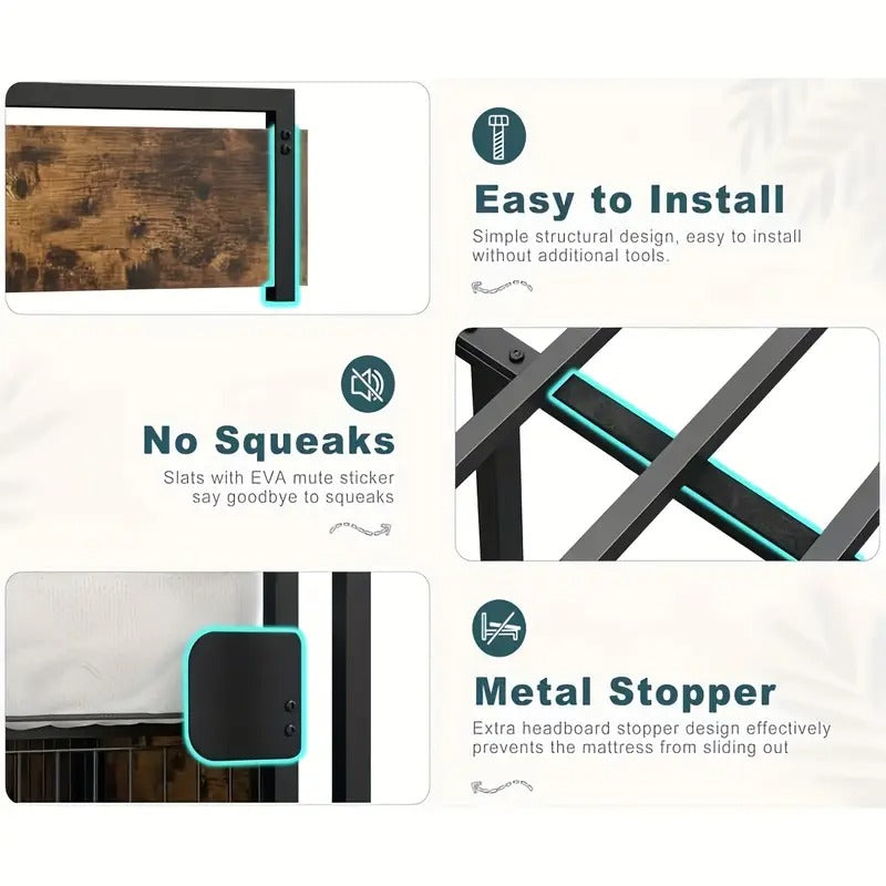 EnHomee Queen Bed Frame With 6 Storage Drawers Queen Bed Frame With Headboard, With Charging Station, No Noise, No Box Springs Needed, Vintage Brown