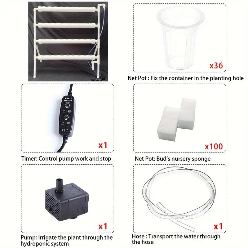 36/Sites Hydroponics Growing System Kit, BHTNYOO-Food PVC-Pipe Hydroponic Garden Planting Vegetable And Herbs Growth Cultivation Equipment With