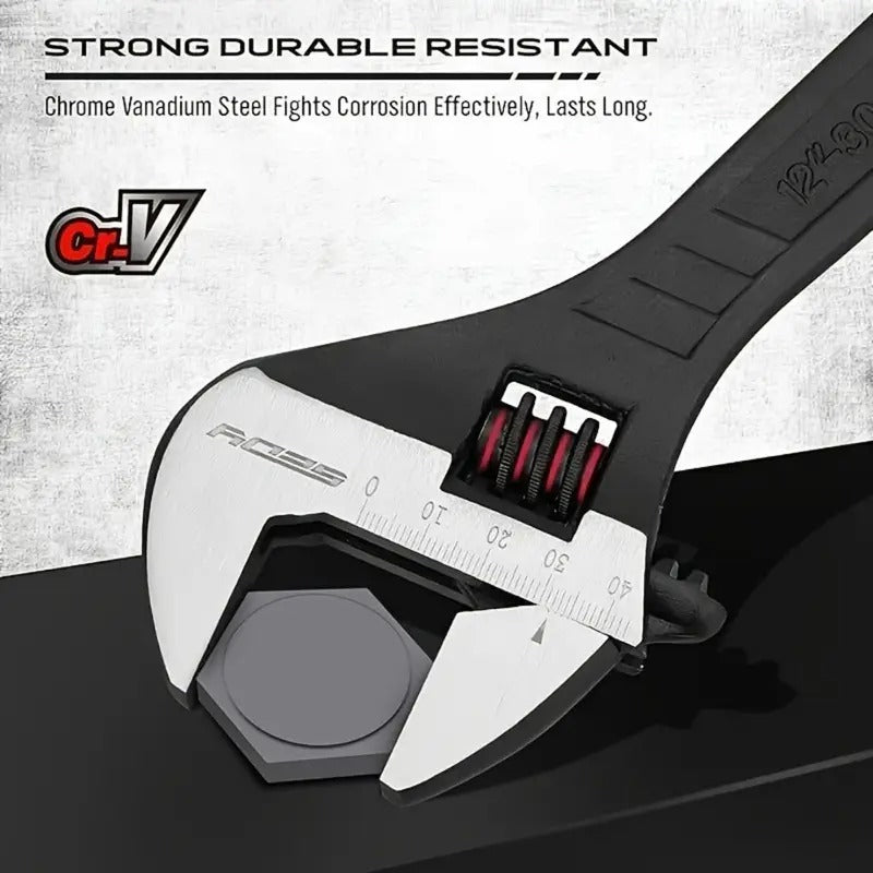 4pcs Adjustable Wrench Set - Chrome Vanadium Steel, 6", 8", 10", 12" Sizes for Auto & Home Repairs, Corrosion Resistant with Black Oxide Finish