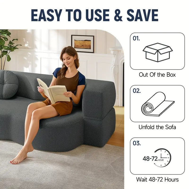 2-in-1 Convertible Folding Floor Sofa Bed with 2 Pillows - 81" Modern Knitted Lounge Couch, Space-Saving Sleeper Sofa Bed for Living Room, Apartment, Office, Guest Room - No Assembly Required, Durable Fabric