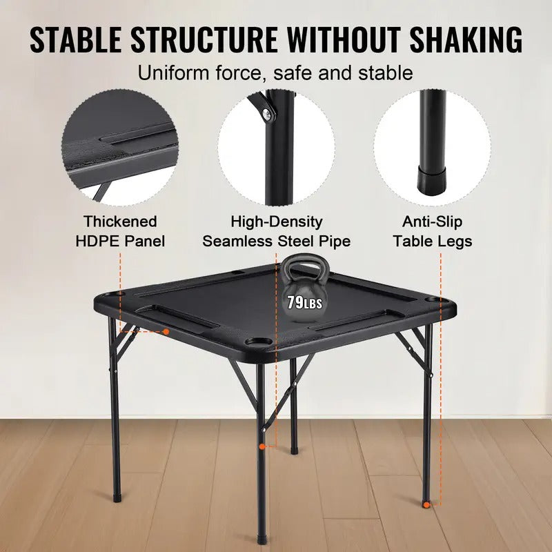 VEVOR Mahjong Table 4 Player Folding Card Table & 4 Cup Holders Chip Trays Black