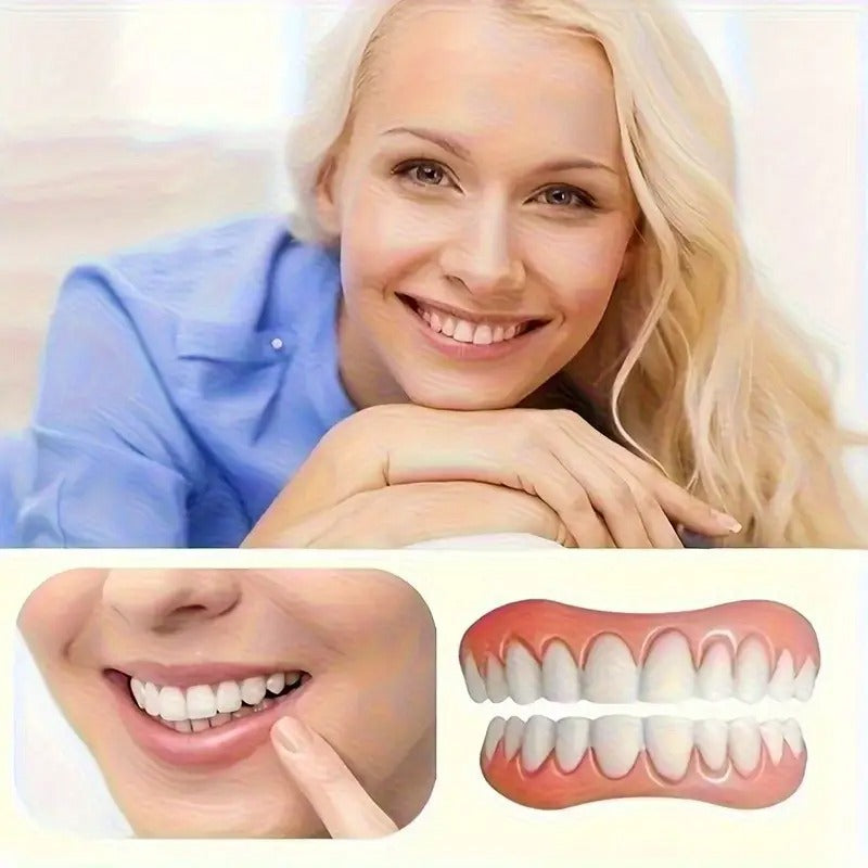 Natural Appearance Adjustable Dentures - Comfortable Upper & Lower Teeth Fit for Easy Installation, Removal & Cleaning - Senior-Specific Smile Makeover with Natural Design for Travel, Parties, Daily Use, Party Dentures,