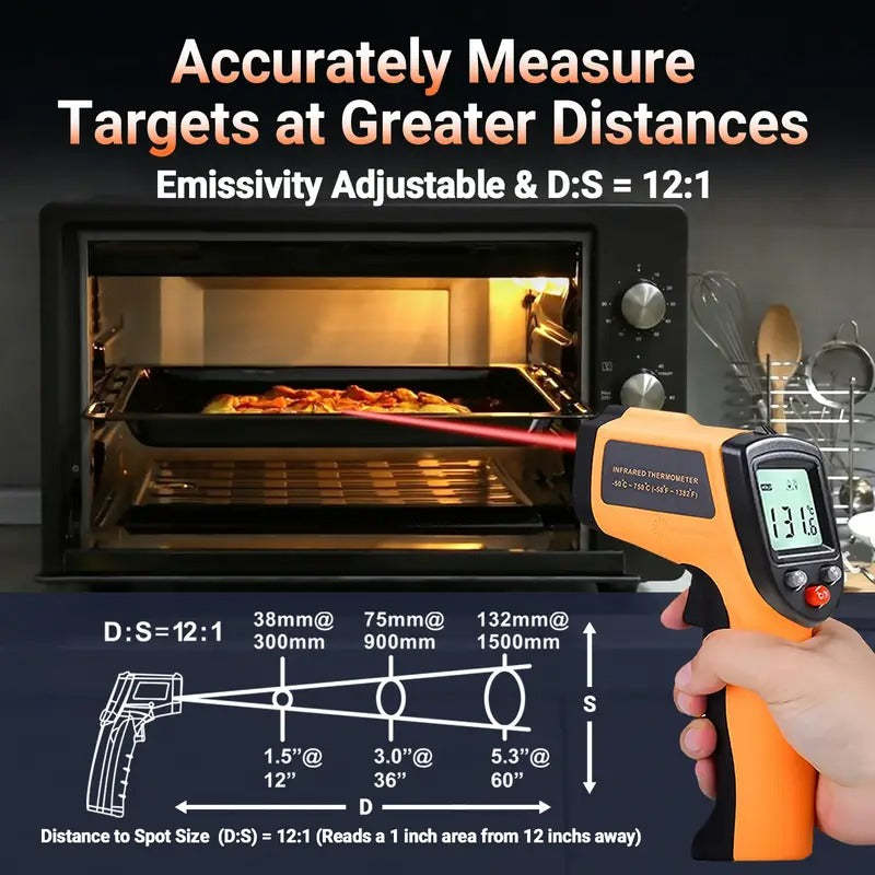 Non-Contact Infrared Digital Thermometer Gun -60, 000 to -58°F Range, High-Precision 1° Accuracy, Laser Targeting & Ergonomic Grip for Pizza Cooking, Ovens, Grills, Frying, Repair