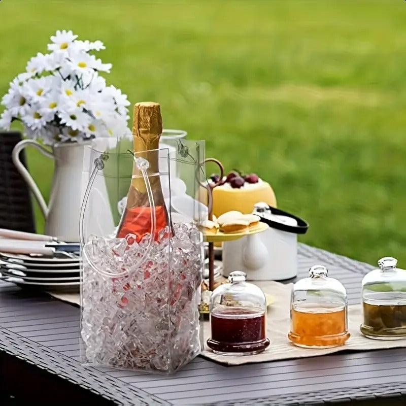 15pcs Foldable Clear PVC Packaging Bag - Leak-proof Portable Beverage Cooler for Outdoor Party, Picnic, BBQ - Reusable Wine & Beer Cooler Bag, Clear Design, Sturdy And Durable