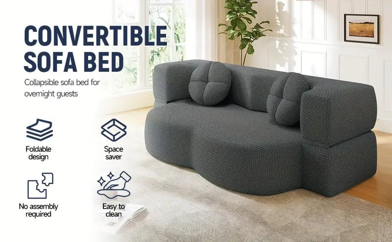 2-in-1 Convertible Folding Floor Sofa Bed with 2 Pillows - 81" Modern Knitted Lounge Couch, Space-Saving Sleeper Sofa Bed for Living Room, Apartment, Office, Guest Room - No Assembly Required, Durable Fabric