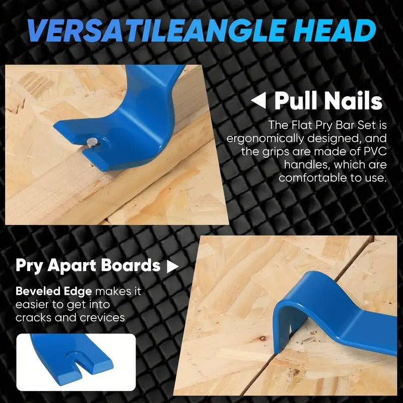 4pcs Flat Pry Bar Set -15" 10" 7.5" 5.5"- Heavy Duty & Mini Nail Puller Crowbar, Utility Claw Bar, Wonder Bar, High-Carbon Steel Flat Bar Tool for Home Remolding & Woodworking