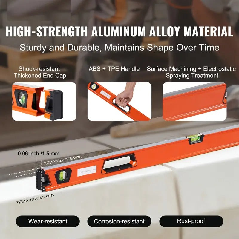 Magnetic Torpedo Level, 78/48/32/24/16/10in Mechanical Level Set, Bubble Vials Ruler for 45/90/180 Degree, Aluminum Alloy Leveler Tool W/ Viewing Window, Shock-Resistant for Plumbing, Wood (Only 10-inch Has Magnet)