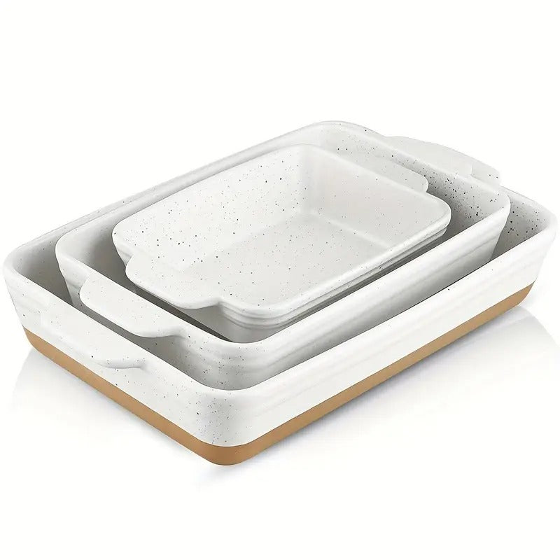 [Ceramic Baking Set] 3pcs Ceramic Baking Dish Set | 9x13 Baking Dish, Lasagne Pan Deep, Large Casserole Dish Set, Baking Dishes for Casseroles 13 X 9, Ceramic Bakeware Set, Farmhouse Style