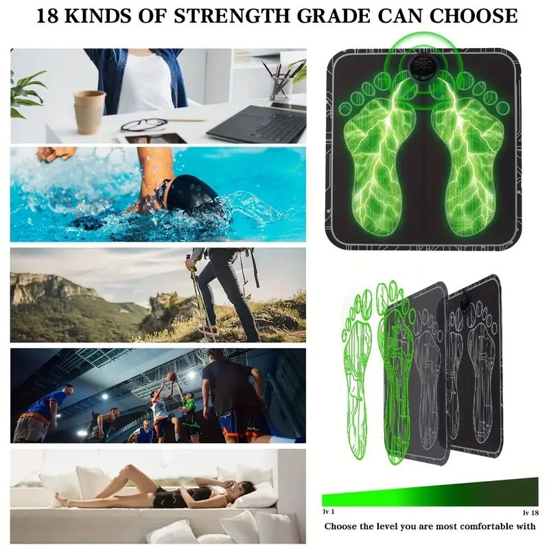 Portable EMS Foot Massage Pad, TENS Therapy Machine, Massager, One Reusable Foot Massage Pad With Multiple Mode Adjustment, Mother'S Day, Father'S Day, - Black