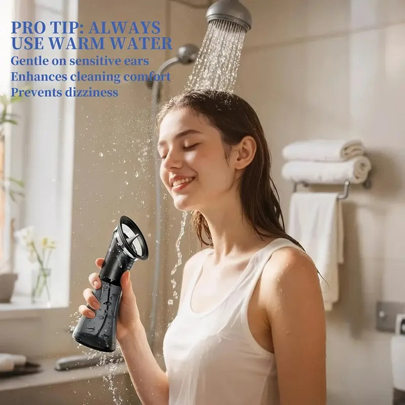 Electric Ear Wax Removal System Pro - 3-Speed Hydraulic Ear Cleaner Kit with Water Temp Sensor & Visual Waste Tank | Rechargeable USB, Dry/ Dirty Storage, Nozzle Belt, Medical-Grade Home Care