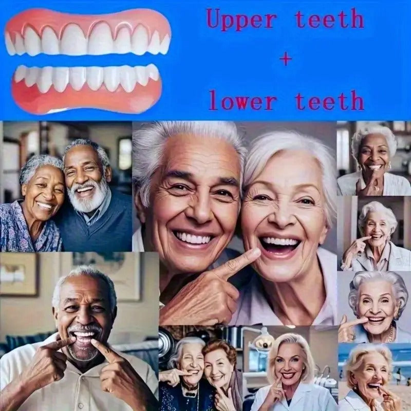 Natural Appearance Adjustable Dentures - Comfortable Upper & Lower Teeth Fit for Easy Installation, Removal & Cleaning - Senior-Specific Smile Makeover with Natural Design for Travel, Parties, Daily Use, Party Dentures,