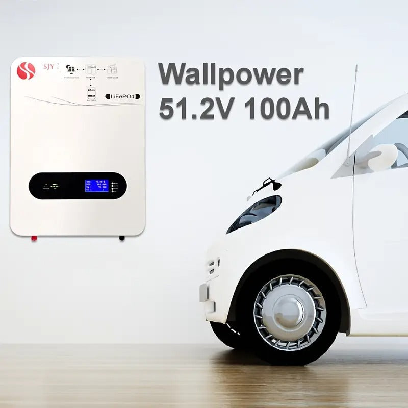 48V 100Ah Grade A Lithium Iron Phosphate Battery 1pc - Rechargeable Metal Battery Pack for Home Solar System, Garage Charging Station - No Electricity Needed, 51.2V 100000mAh Wall Mount