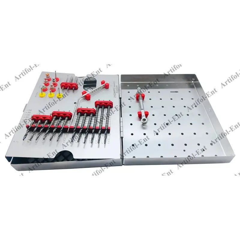 ARTIFOL 26 Pcs Implant Premium Zygomatic Set for Implant Socket Preparation Black Titanium Coated Step Drills with Depth Probe, Motor Mount, Drivers and Ratchet Wrench Zygo Kit ‎OS1055