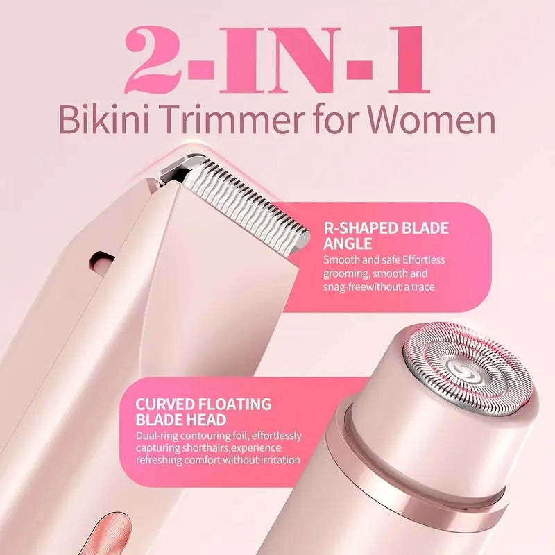 Women's Electric Shaver & Bikini Trimmer - Dual Head shaver with USB-Powered Motor, Long-Lasting Lithium Battery - Pink Personal Grooming Device for Face, Legs, Bikini, Body Hair - Ideal Mother's Day Gift for Women