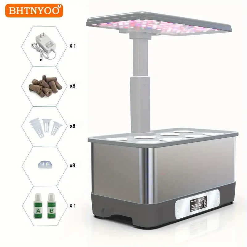 Indoor Herbs Garden, APP&WiFi Hydroponics Growing System Kit, BHTNYOO/8 Pods/ Soilless Cultivation Planting Gardening Box With LED Growth Lights And Water Pump (Stainless Steel)