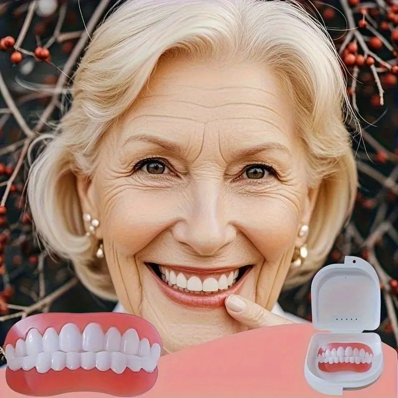 Adjustable Full Denture Set - Comfortable White Veneers for Upper & Lower Teeth, Durable Material, Easy to Use & Maintain, Ideal for Missing Teeth, Elderly, Banquet & Social Gatherings