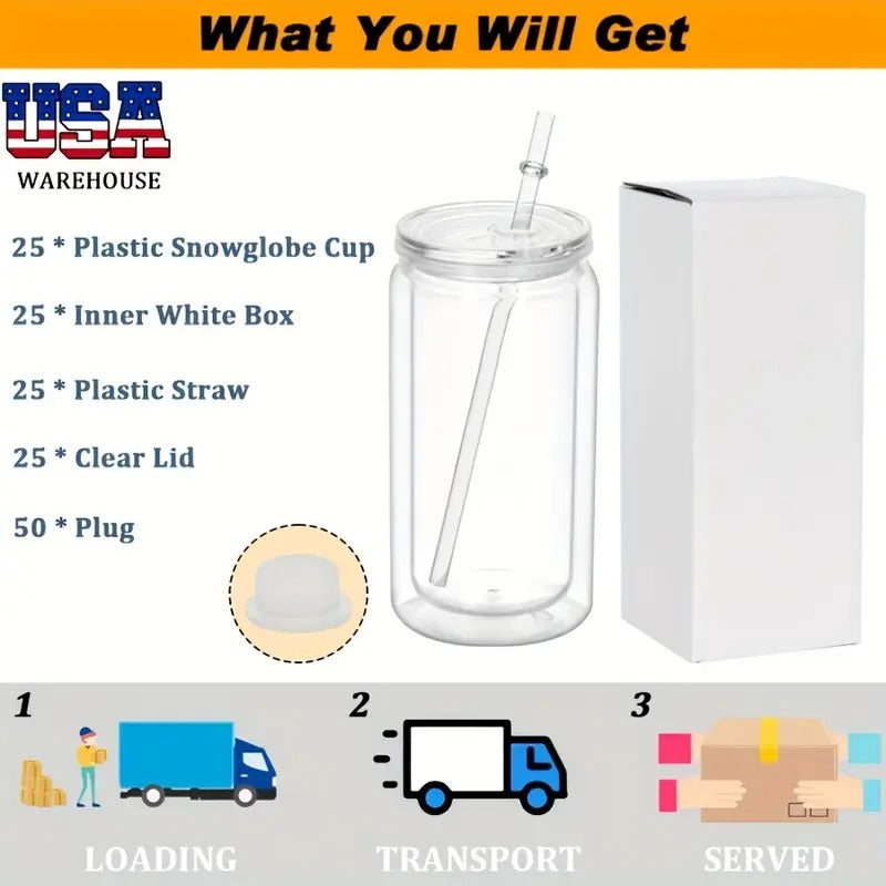 Set of 25 Clear 16Oz Double Wall Cups with Lids And Straws - Perfect for 4Th of July, Graduation Celebrations, And Summer Barbecues. These Leakproof, Reusable