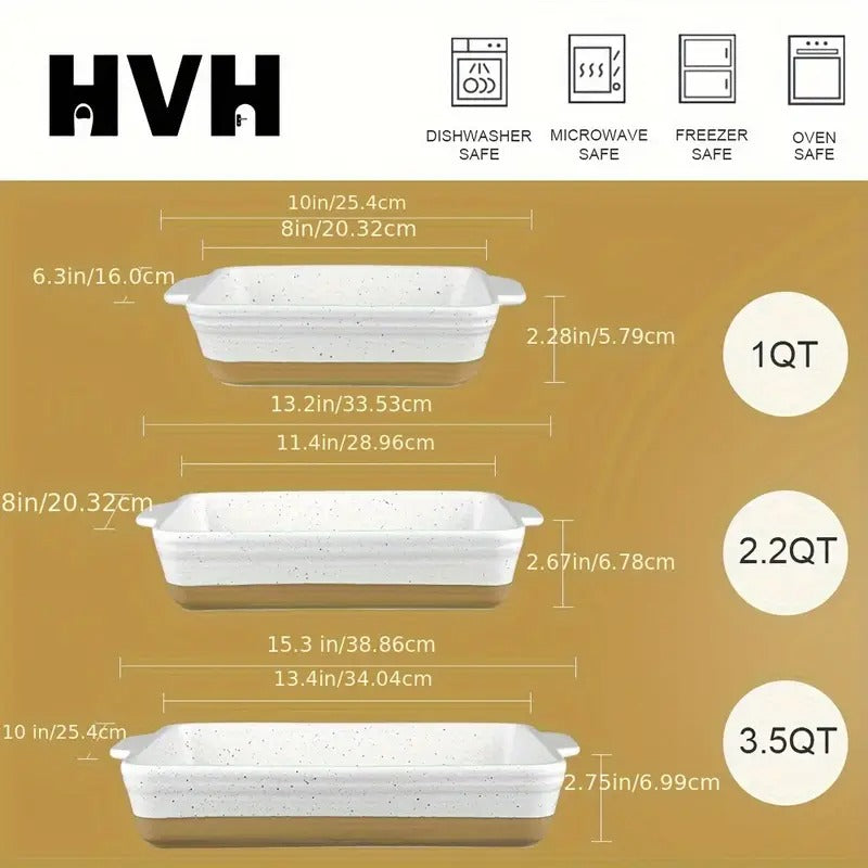 [Ceramic Baking Set] 3pcs Ceramic Baking Dish Set | 9x13 Baking Dish, Lasagne Pan Deep, Large Casserole Dish Set, Baking Dishes for Casseroles 13 X 9, Ceramic Bakeware Set, Farmhouse Style