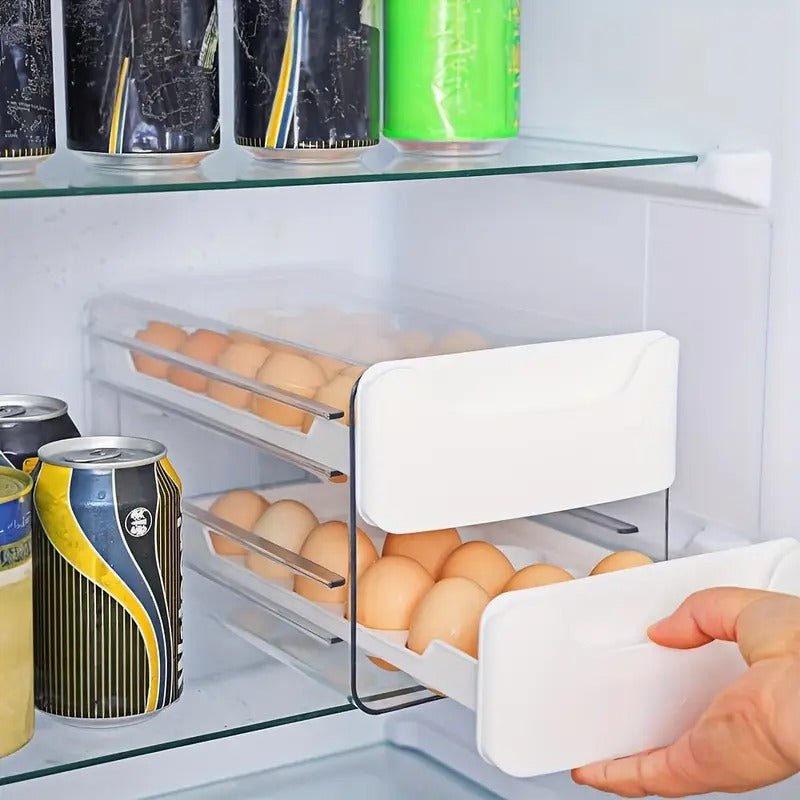 Egg Holder for Fridge, 2 Layers Fresh Egg Storage Container Organizer Bin, Each Layer Could Hold 18 Eggs, Clear Stackable Plastic Egg Tray with Handles, For Fridge, Kitchen, Home, 12x 6.9x 6 Inches
