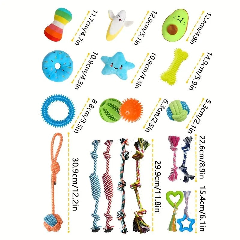 25pcs Dog Teething Toys, Dog Chew Toys Set For Cleaning And Teeth Cleaning, Dog Vocalization Toys, Leash Toy Set Suitable For Puppies