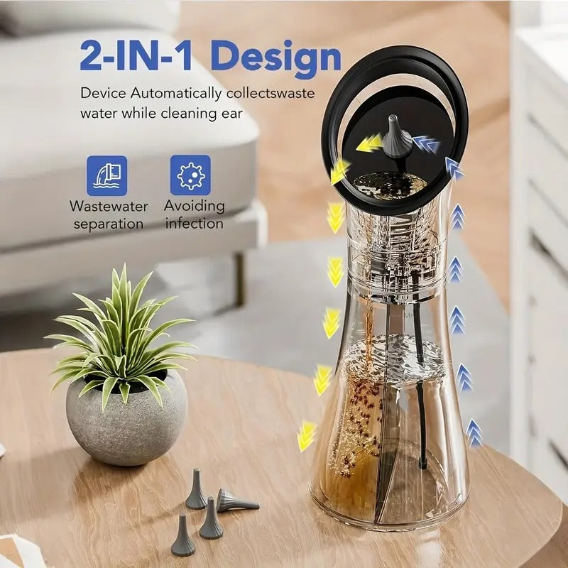 Electric Ear Wax Removal System Pro - 3-Speed Hydraulic Ear Cleaner Kit with Water Temp Sensor & Visual Waste Tank | Rechargeable USB, Dry/ Dirty Storage, Nozzle Belt, Medical-Grade Home Care