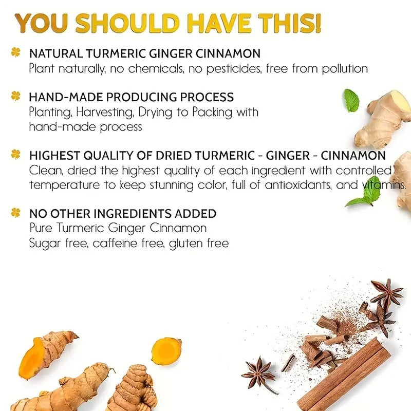 Premium Turmeric Ginger Cinnamon Tea Bags - 120 Count, Sugar & Caffeine Free, Allergy-Free Herbal Blend for Relaxation, And Afternoon Office Nerves, Afternoon Relaxation | Natural Tea Blend