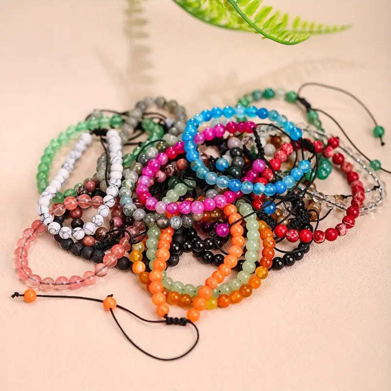 US Wholesale Lots 20pcs 6mm Natural Gemstones Agate Turquoise Braided Macrame Beads Men Woman Bracelet Adjust Handmade Party Gift