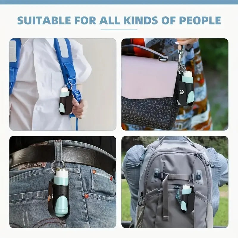 2pcs Faux Leather Inhaler Keychain Cases - Durable, Easy to Carry, Protects Asthma & Cough Bottles, Stylish Keychain Design in Black, Blue, Pink, Green