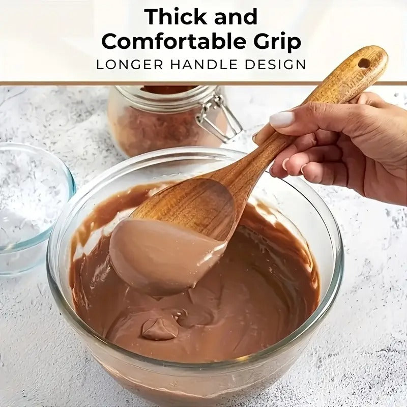 10pcs Non-stick Friendly Wooden Cookware Set | Heat Resistant, Ergonomic Handle, Comfortable Grip | Perfect for Stiring, Baking, Serving and Easy Cooking